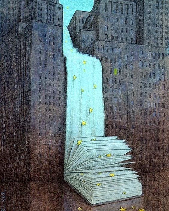 Pawel Kuczynski....Bücher-Wasserfall | Satirical illustrations, Book art, Reading art